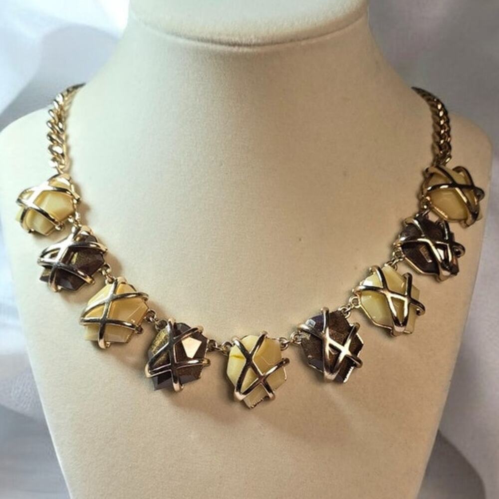 Gold Sculptural Earth Tone Statement Necklace Brown Ivory Bead – Artisan Luxe